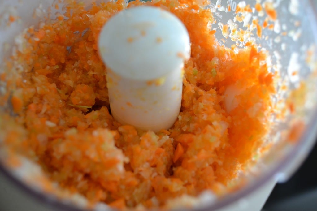 Finely Minced Carrots, Celery, Onion, & Garlic