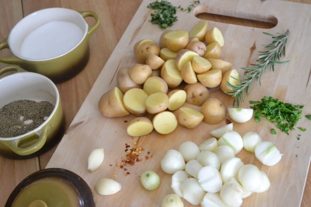 Garlic, Herbs, Potatoes, and Pearl Onions ready to go