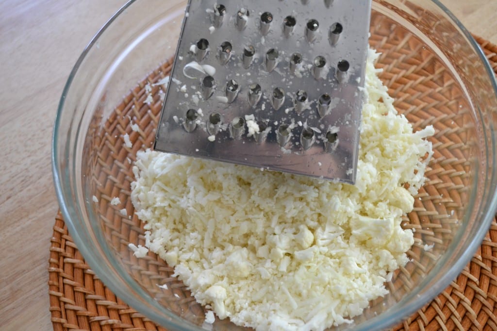 A bowl of shredded cauliflower