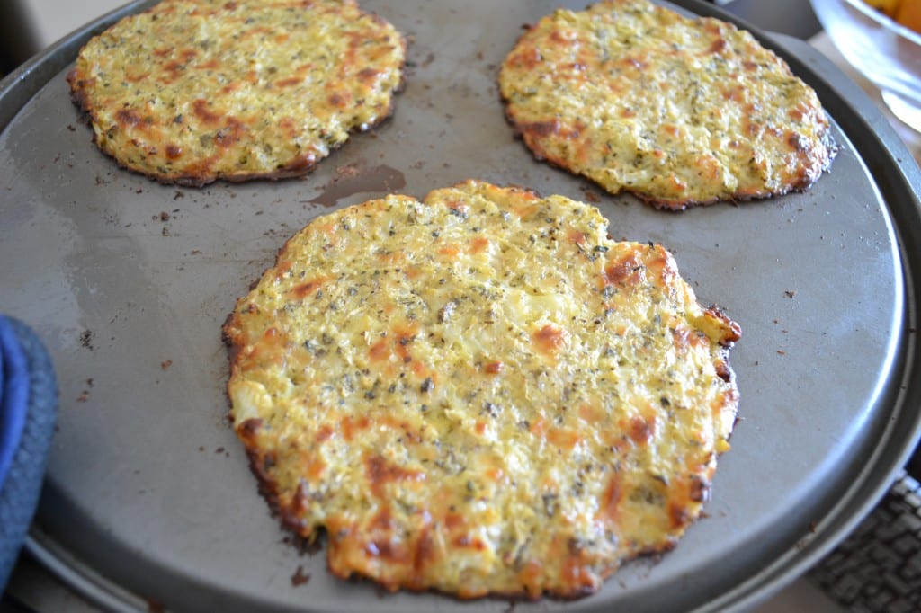 Cauliflower Crusted Pizza on a pan