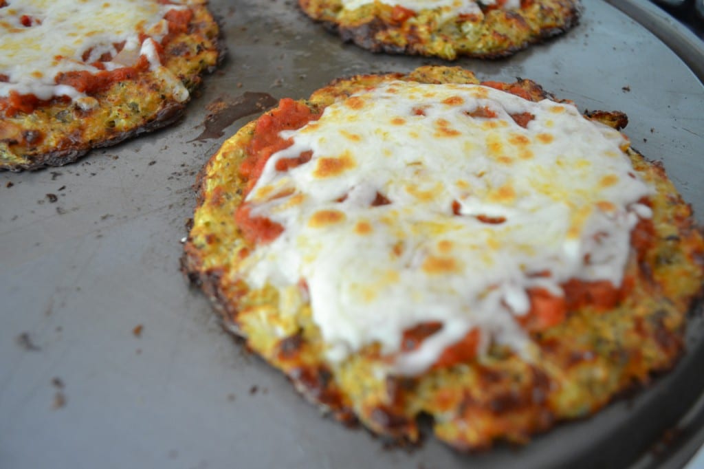 Cauliflower Crusted Pizza on a pan