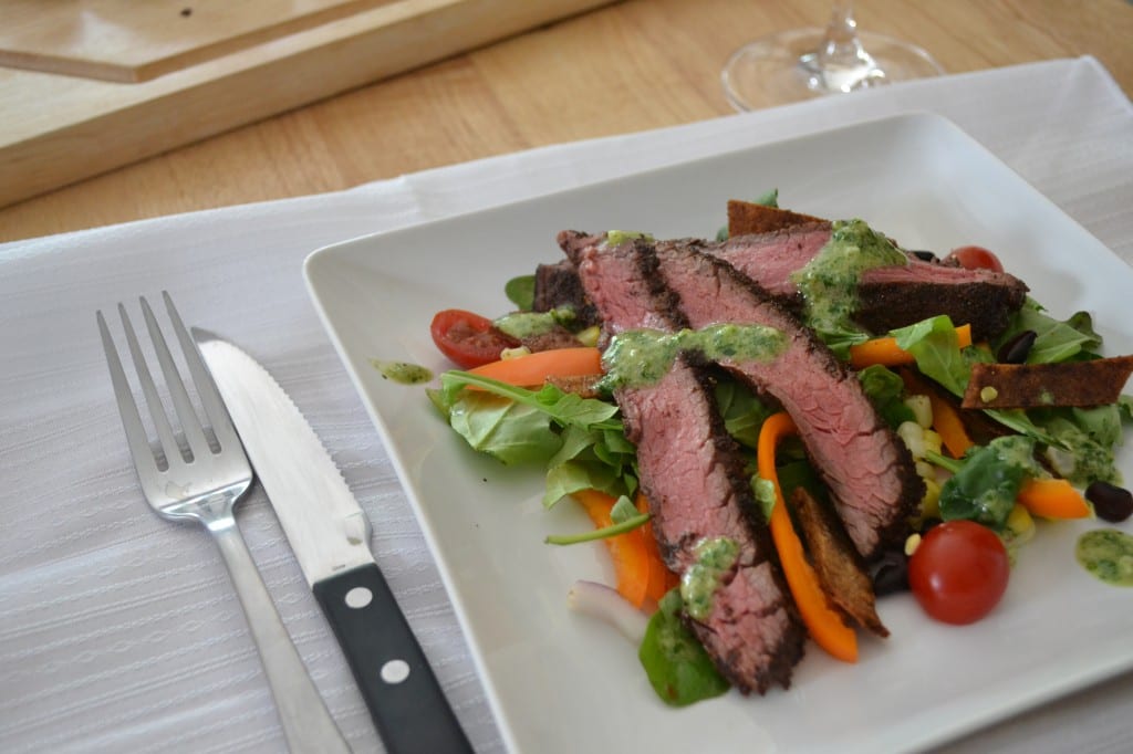 Mole Rubbed Flank Steak Salad with Creamy Chimichurri Salad Dressing