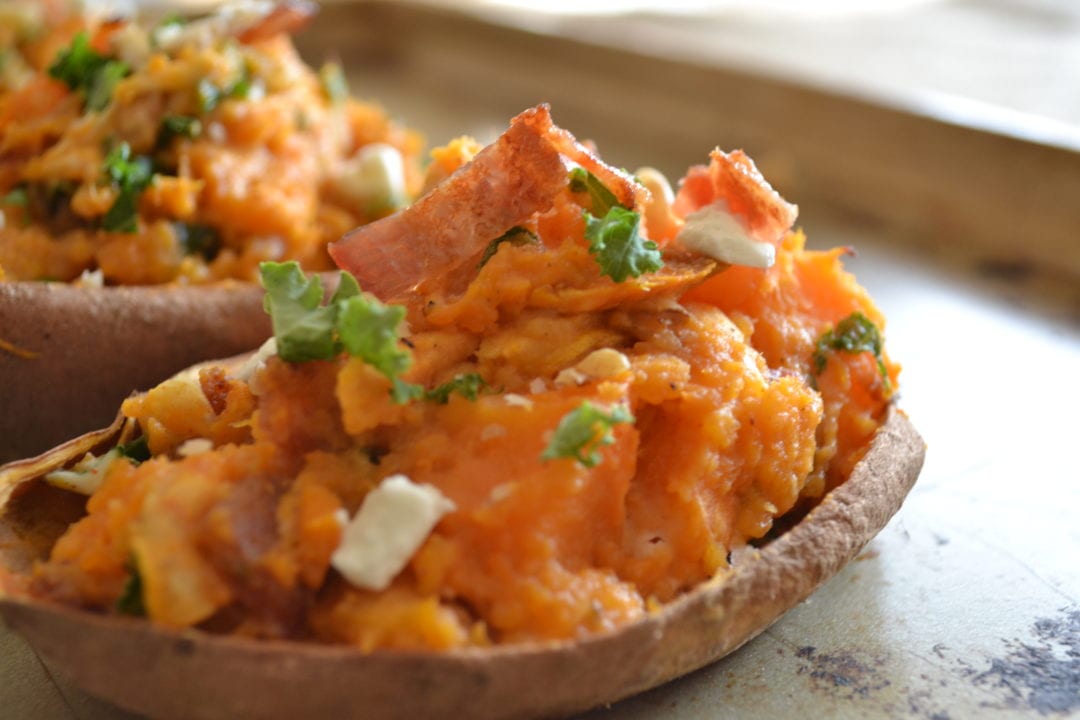 Twice Baked Loaded Sweet Potatoes - Sarcastic Cooking