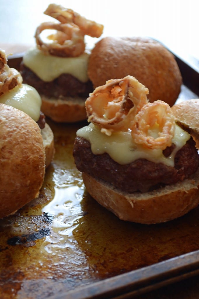 MINI SWISS BURGERS WITH CRISPY SHALLOTS