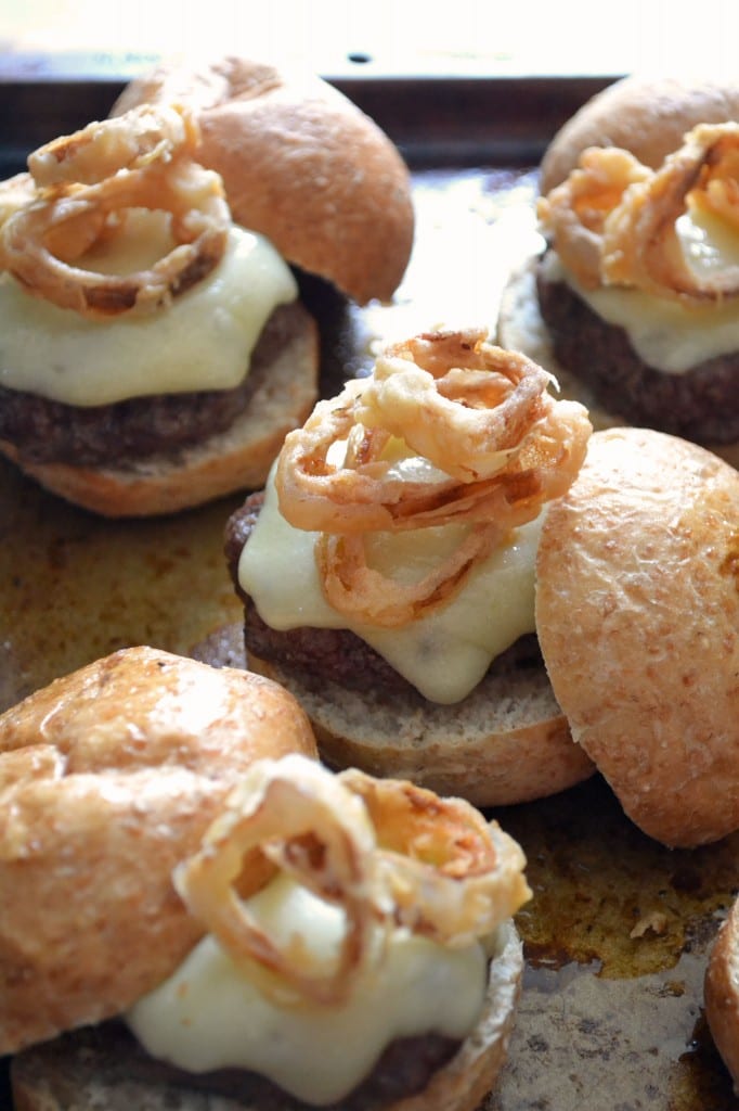 Mini Swiss Burgers with Crispy Shallots