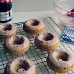 Brown Butter Peanut Butter Doughnuts with Mixed Berry Jelly Icing #brunchweek