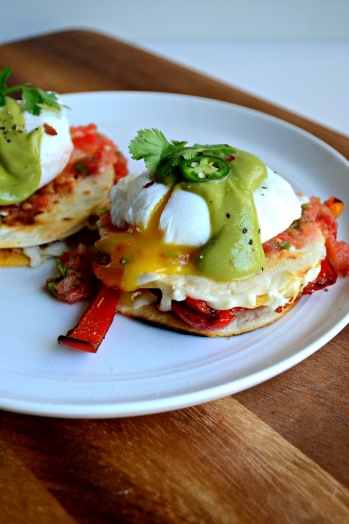 Fajita Vegetable Quesadillas with Poached Eggs and Avocado Hollandaise  Sarcastic Cooking