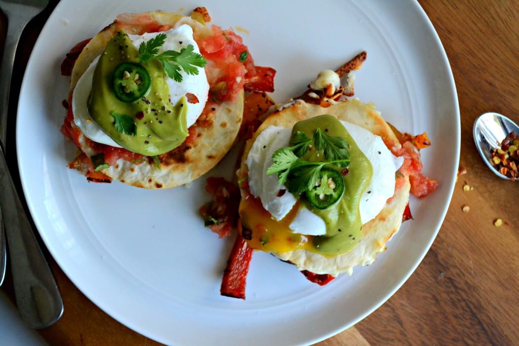 Fajita Vegetable Quesadillas with Poached Eggs and Avocado Hollandaise  Sarcastic Cooking