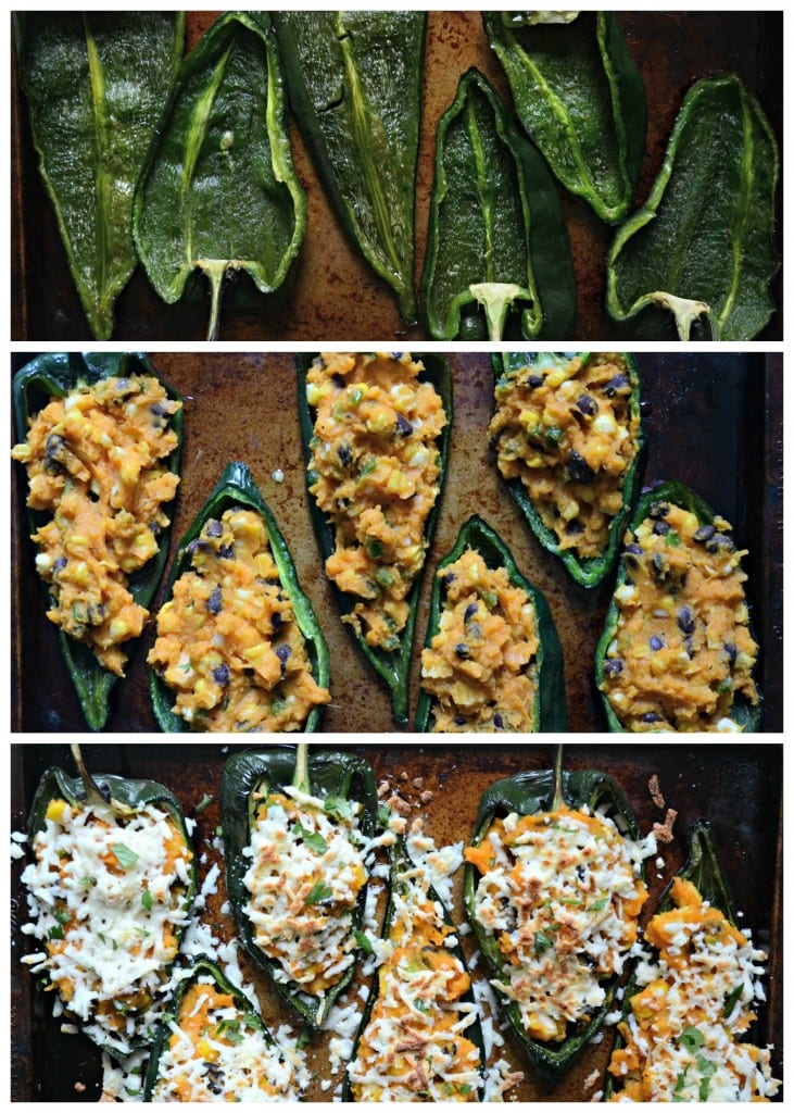 Sweet Corn and Sweet Potato Stuffed Poblano Peppers