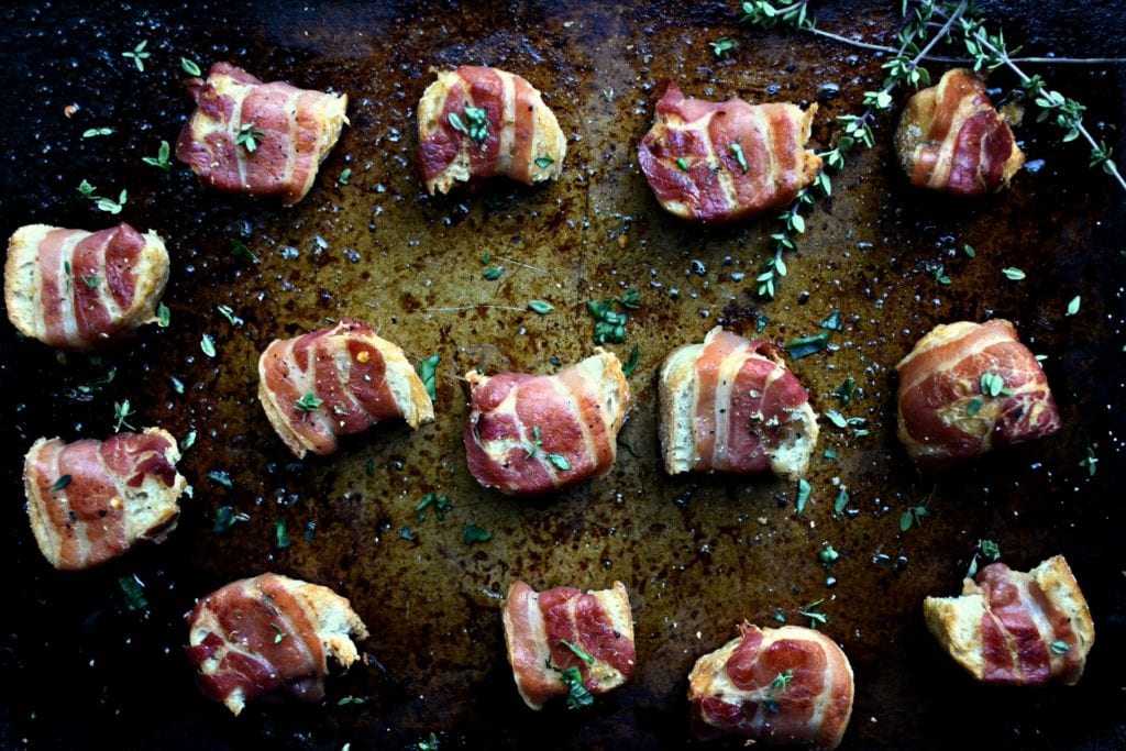 Crispy Pancetta Wrapped Croutons Sarcastic Cooking