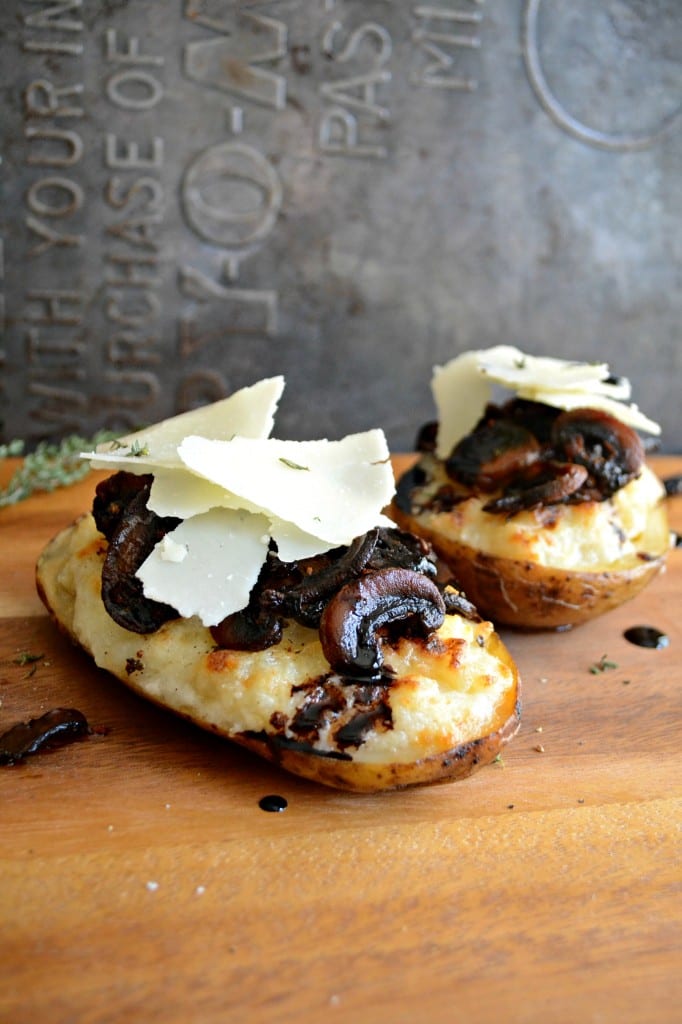 Twice Baked Potatoes with Roasted Mushrooms and Crispy Herbs