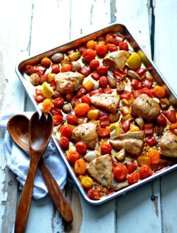 sheet pan dinner: balsamic chicken with peppers and tomatoes