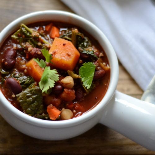 Meatless Monday Slow Cooker Butternut Squash, Kale, and Quinoa Chili