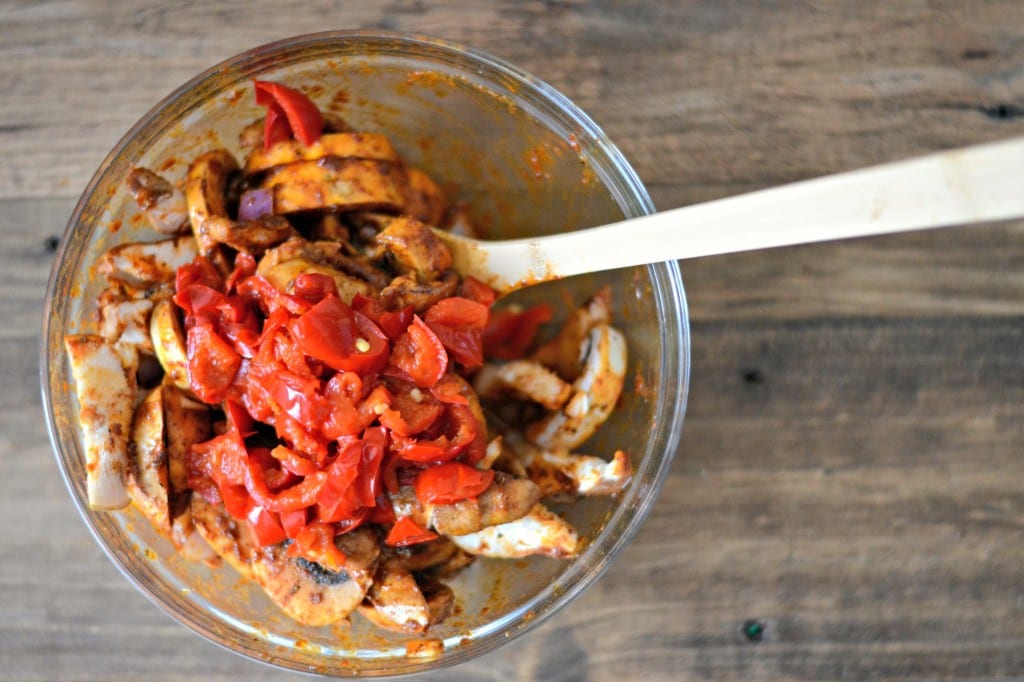 Marinating Mushrooms and Peppers