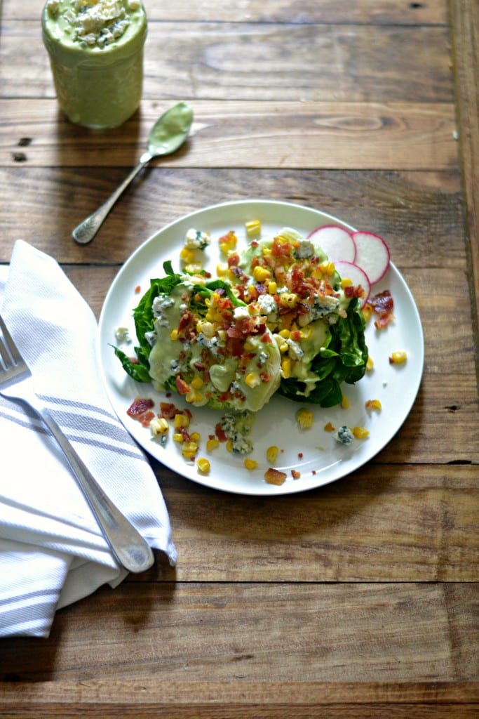 Summer Wedge Salad with Charred Corn and Blue-Cheese Avocado Dressing | Sarcastic Cooking