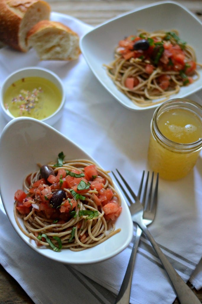 Meatless Monday: ;eftover Bruschetta Spaghetti | Sarcastic Cooking