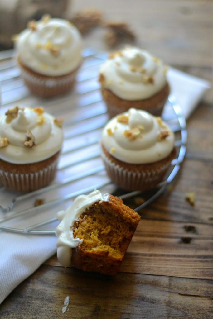 Pumpkin Cake Cupcakes with Maple Cream Cheese Frosting | Sarcastic Cooking