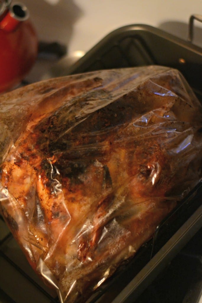 Oven Ready Turkey in bag post cooking