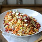 Warm Sweet Potato, Bacon, and Leek Salad with Cheddar Biscuit Breadcrumbs