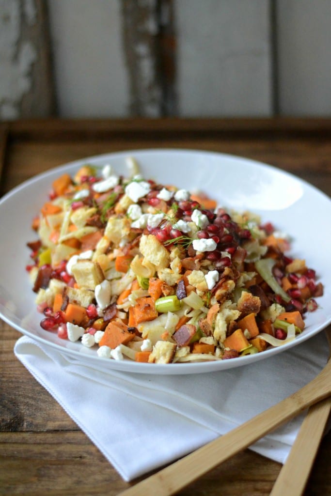 Sarcastic Cooking - Warm Sweet Potato, Bacon, and Leek Salad with Cheddar Biscuit Breadcrumbs