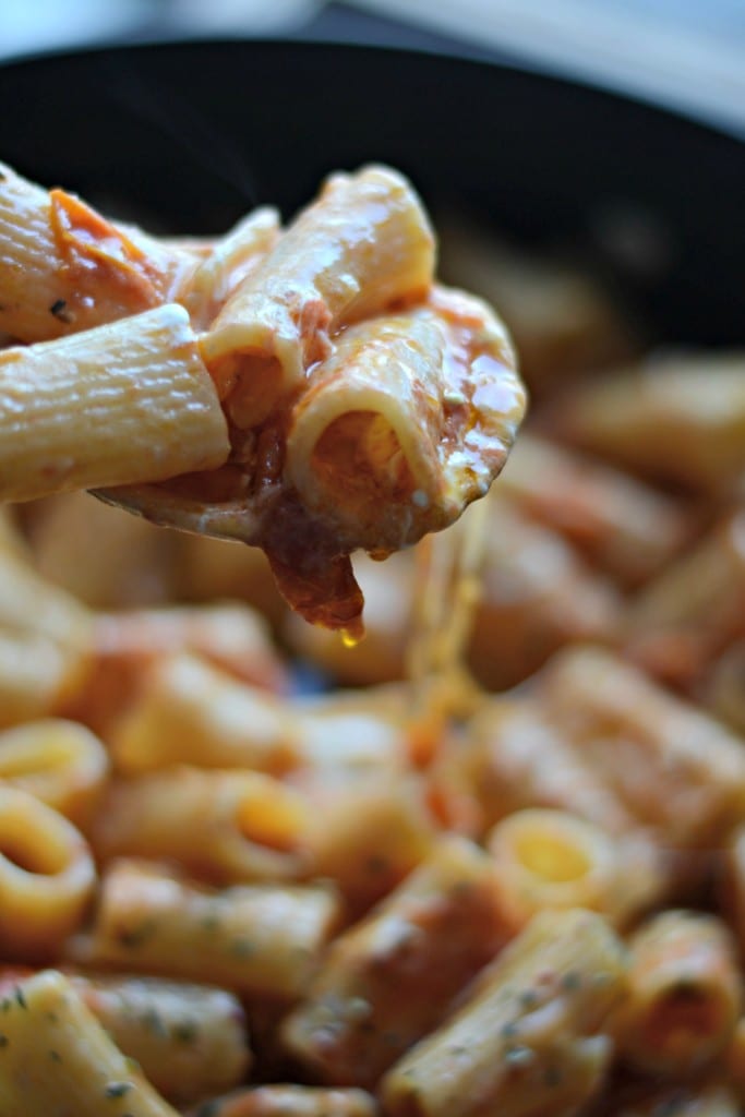 One Pot Garlic Tomato Butter Rigatoni with Burrata