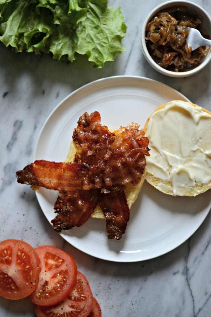 candied bacon and caramelized onion blt