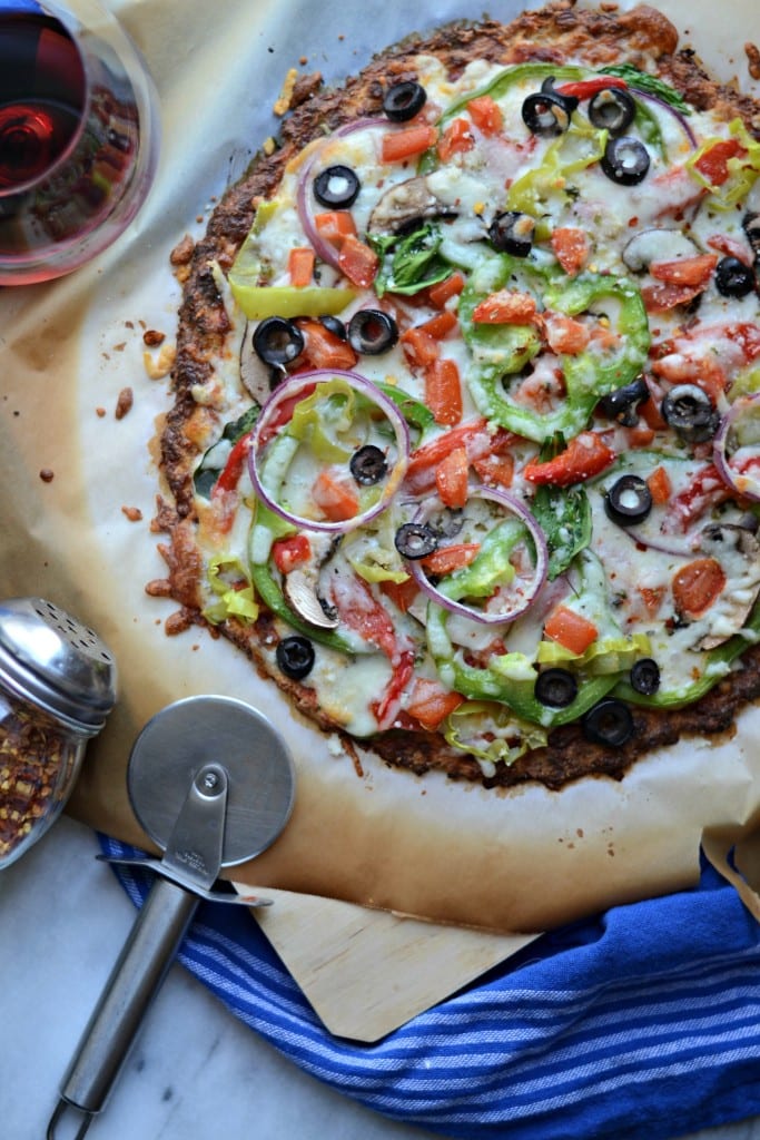 Veggie Supreme Pizza on Cheesy Cauliflower Ranch Crust - Sarcastic Cooking