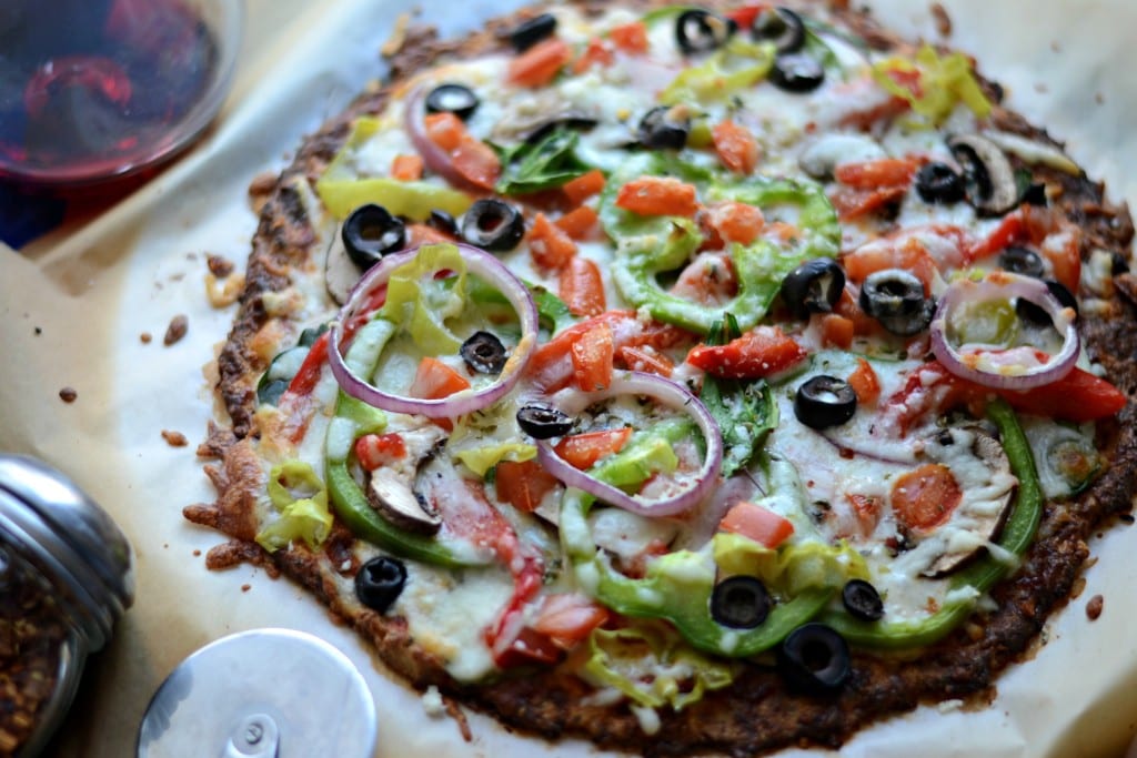 Veggie Supreme Pizza with Cheesy Cauliflower Ranch Crust (GF and Vegetarian) - Sarcastic Cooking