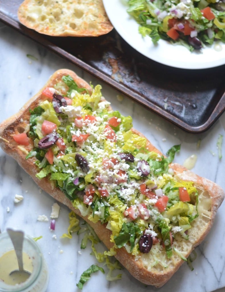 Greek Salad Cheesy Garlic Bread with Lemon Greek Yogurt Salad Dressing | Sarcastic Cooking