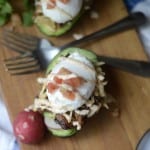 #BrunchWeek Carnitas Eggs Benedict with Chipotle Crema in Avocado Halves