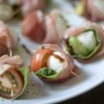 Last Minute, Easy Mini Heirloom Tomato and Prosciutto Caprese Skewers