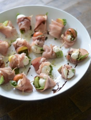 Last Minute Labor Day Recipe Idea - Mini Heirloom and Prosciutto Caprese skewers