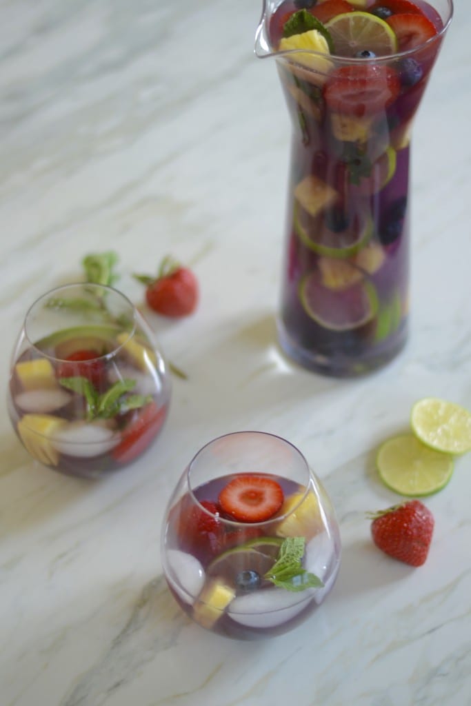 Blueberry Pineapple Sangria (made with white wine, pineapple juice, and lots of fruit) - Sarcastic Cooking