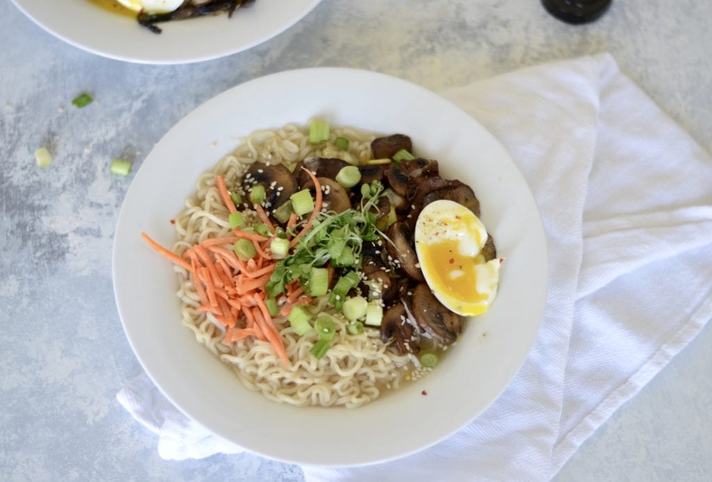 Mushroom Loaded Ramen - homemade mushroom broth, tons of crispy mushrooms, and soft-boiled egg | Sarcastic Cooking