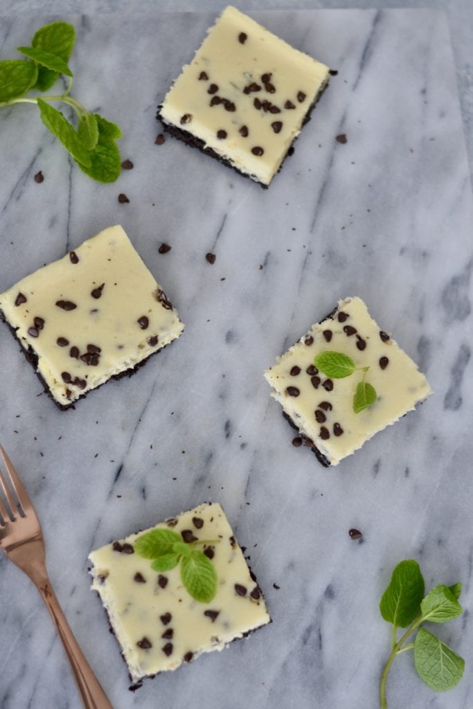 Fresh Mint and Chocolate Chip Cheesecake Bars | Sarcastic Cooking