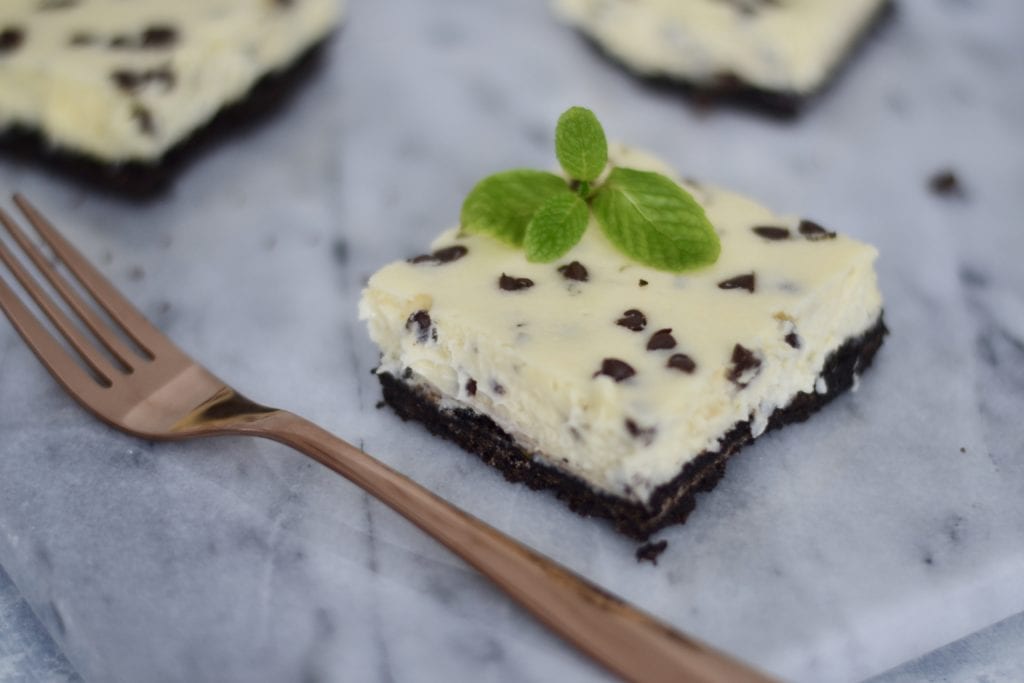 Fresh Mint and Chocolate Chip Cheesecake Bars @sarcasticcook