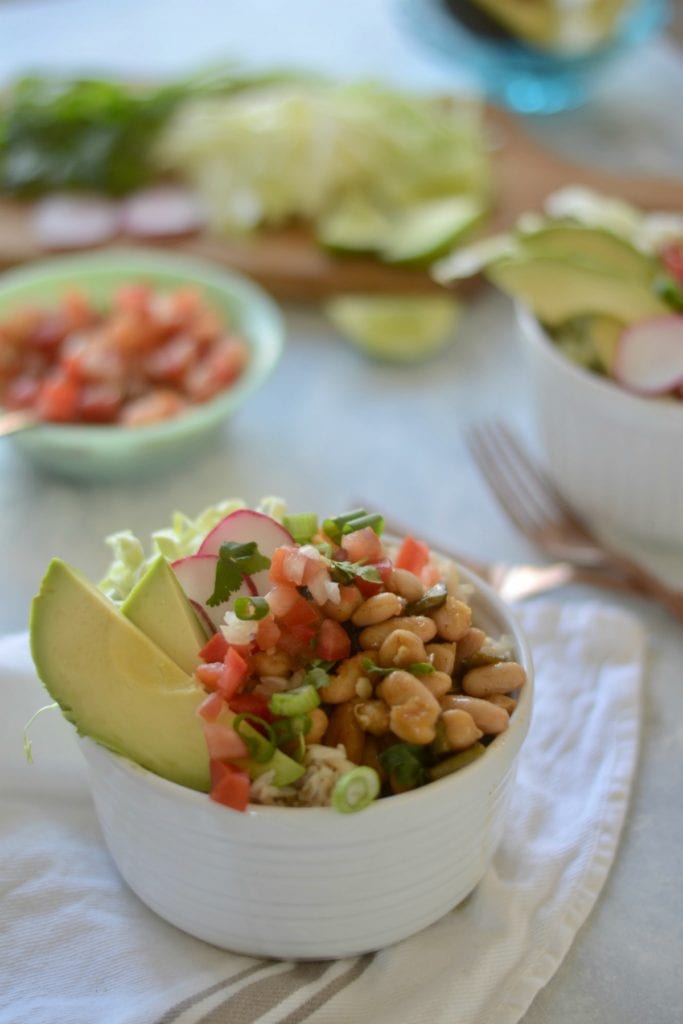 poblano braised chickpea burrito bowls