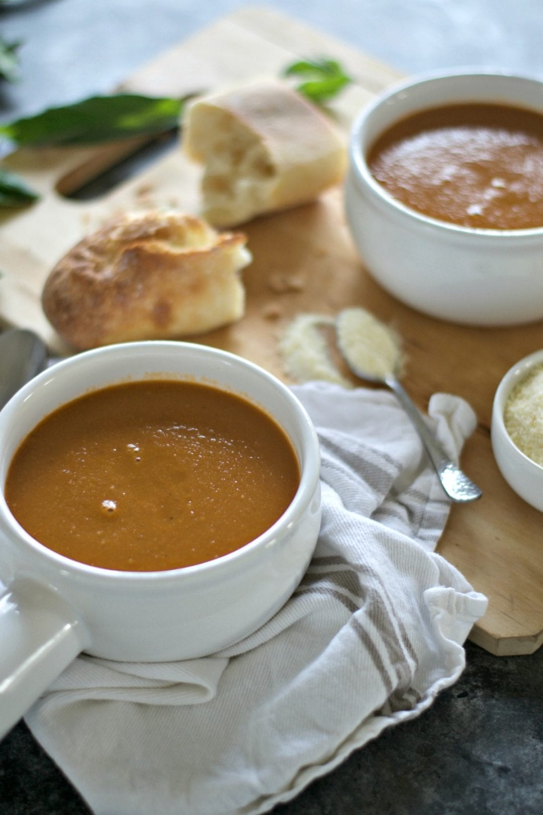 Roasted Garlic, Butternut Squash, and Tomato Soup