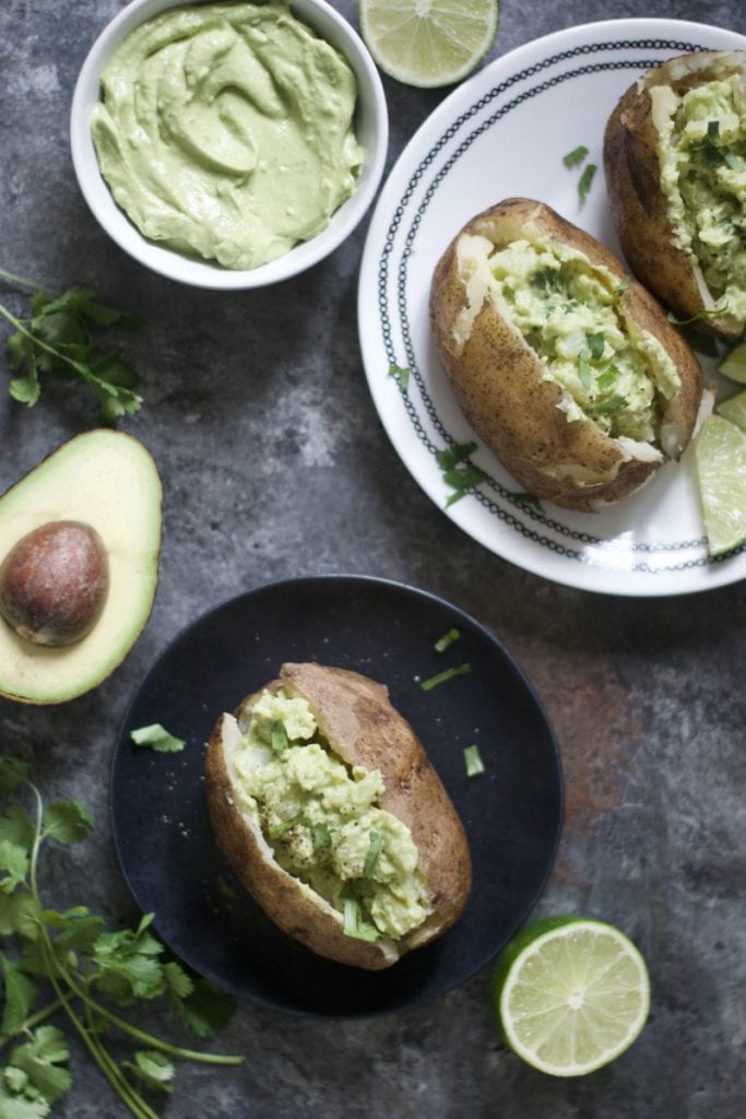 avocado, cilantro, and lime baked potatoes