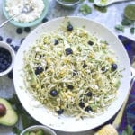 Avocado, Blueberry, Charred Corn Pasta Salad with Zucchini Noodles