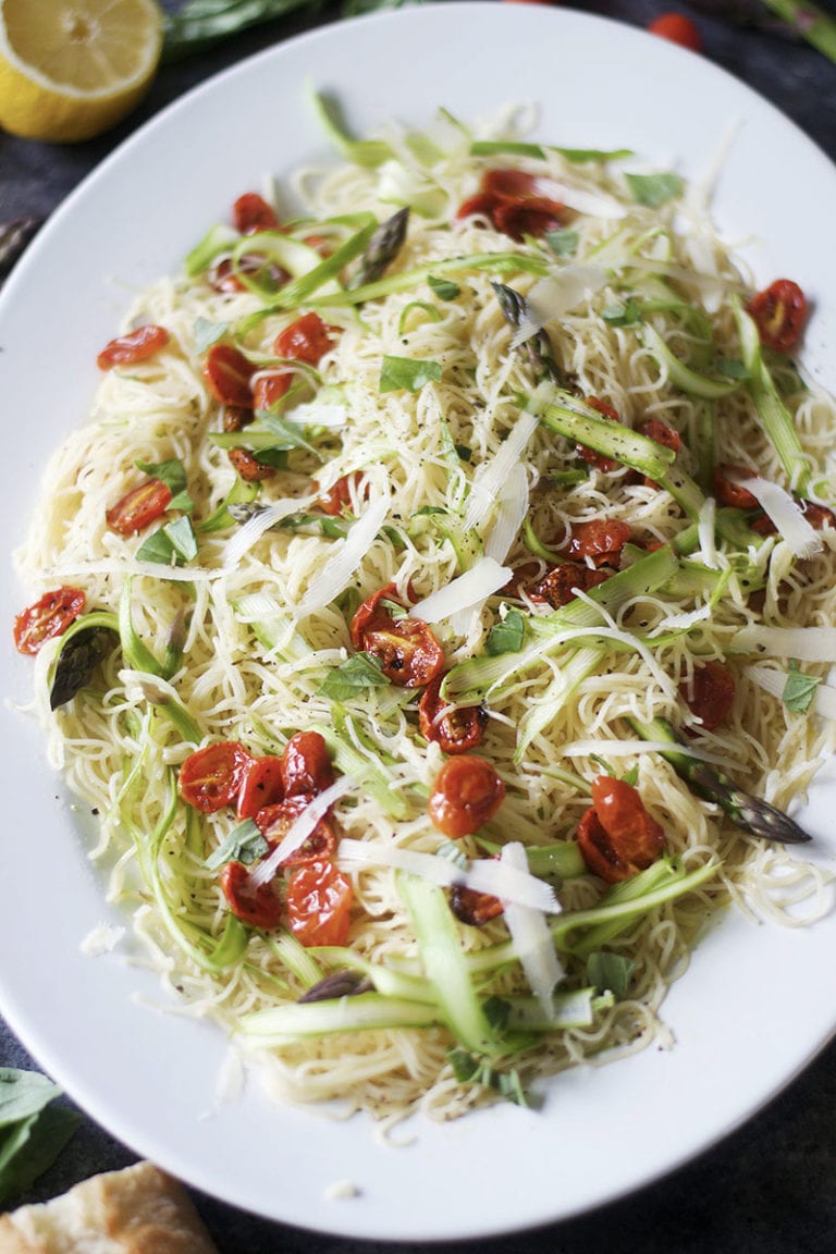 Roasted Tomato and Shaved Asparagus Capellini Sarcastic Cooking
