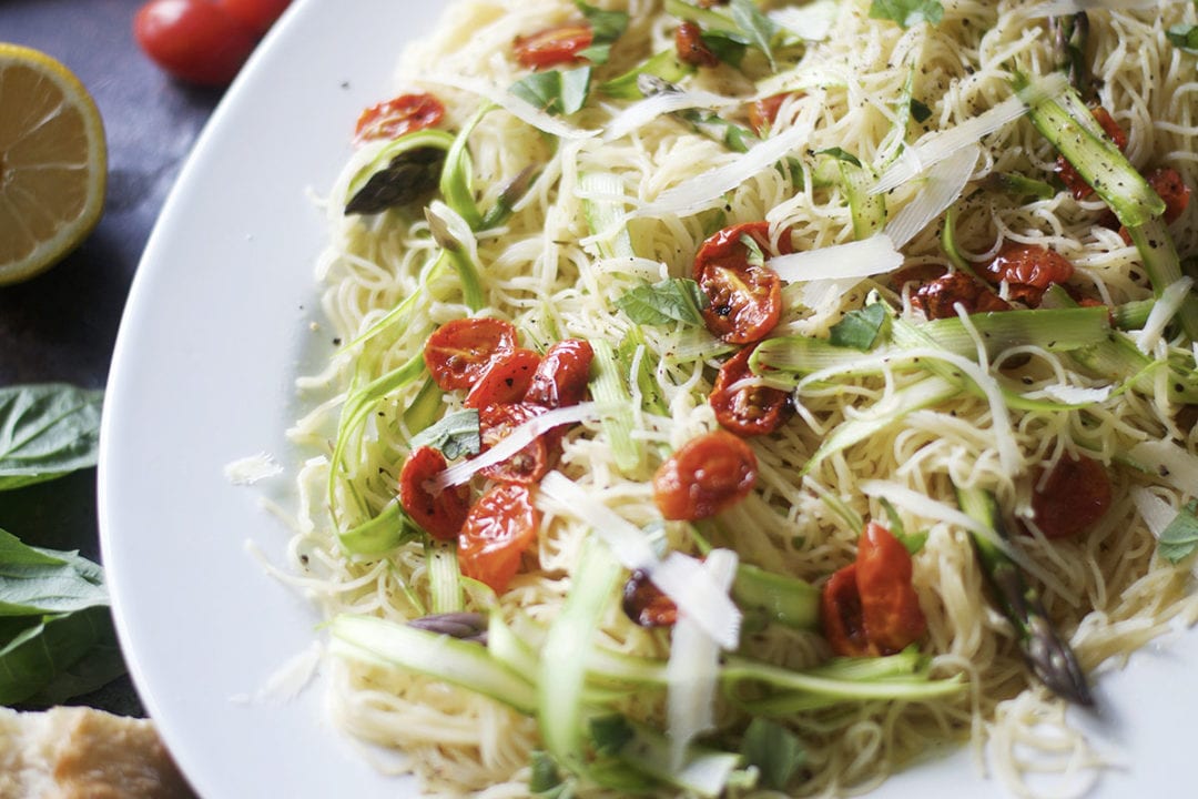 Roasted Tomato and Shaved Asparagus Capellini Sarcastic Cooking
