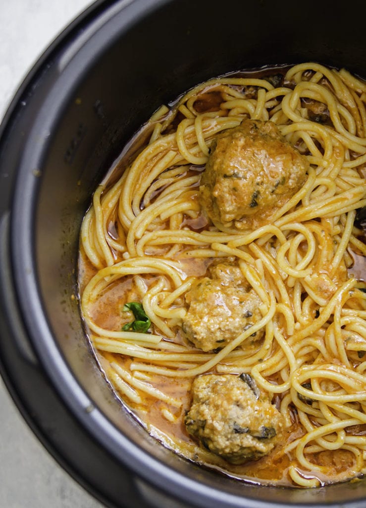 Pressure Cooker Spaghetti and Mushroom Loaded Meatballs Sarcastic Cooking