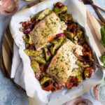 Sheet-Pan Spicy Mediterranean Salmon and Vegetables