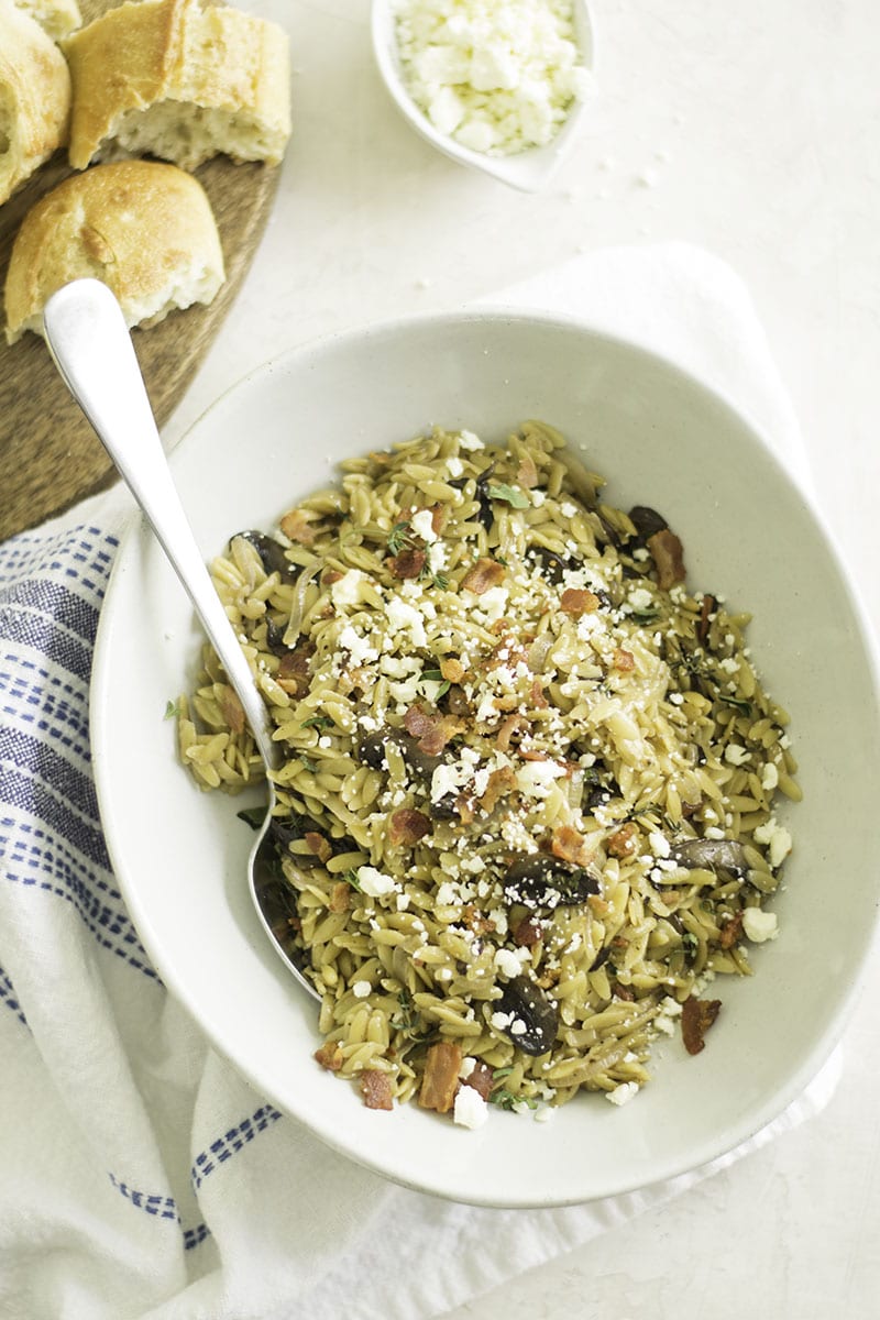 instant pot bacon, caramelized onion, & mushroom orzo