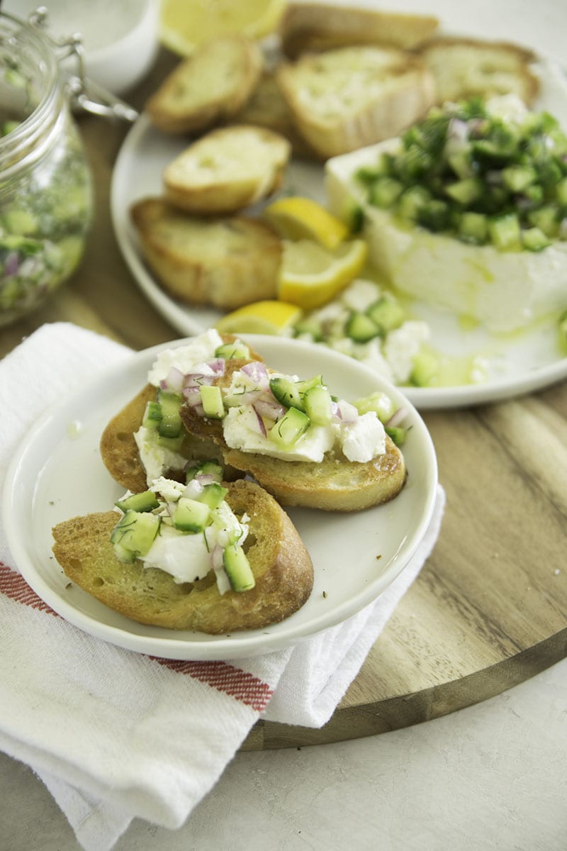 cucumber dill feta bruschetta | sarcastic cooking