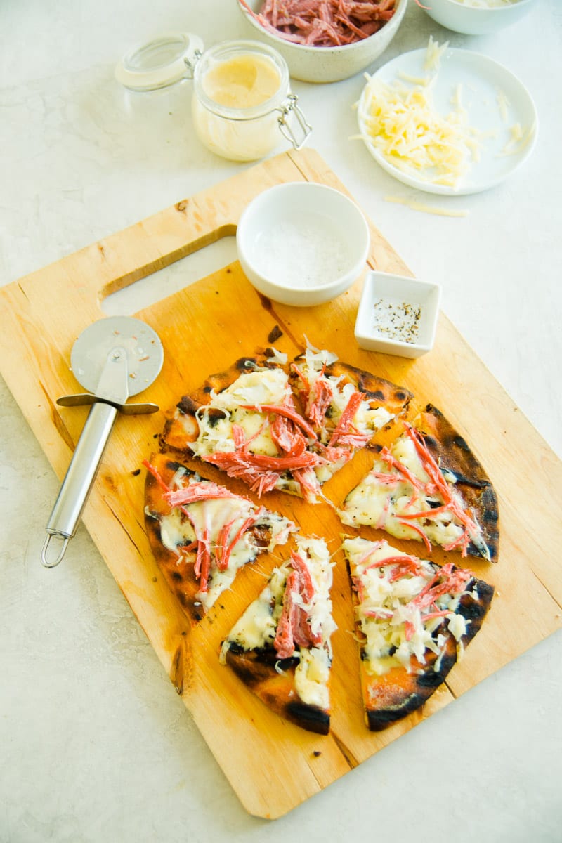 grilled reuben flatbread pizzas | sarcastic cooking