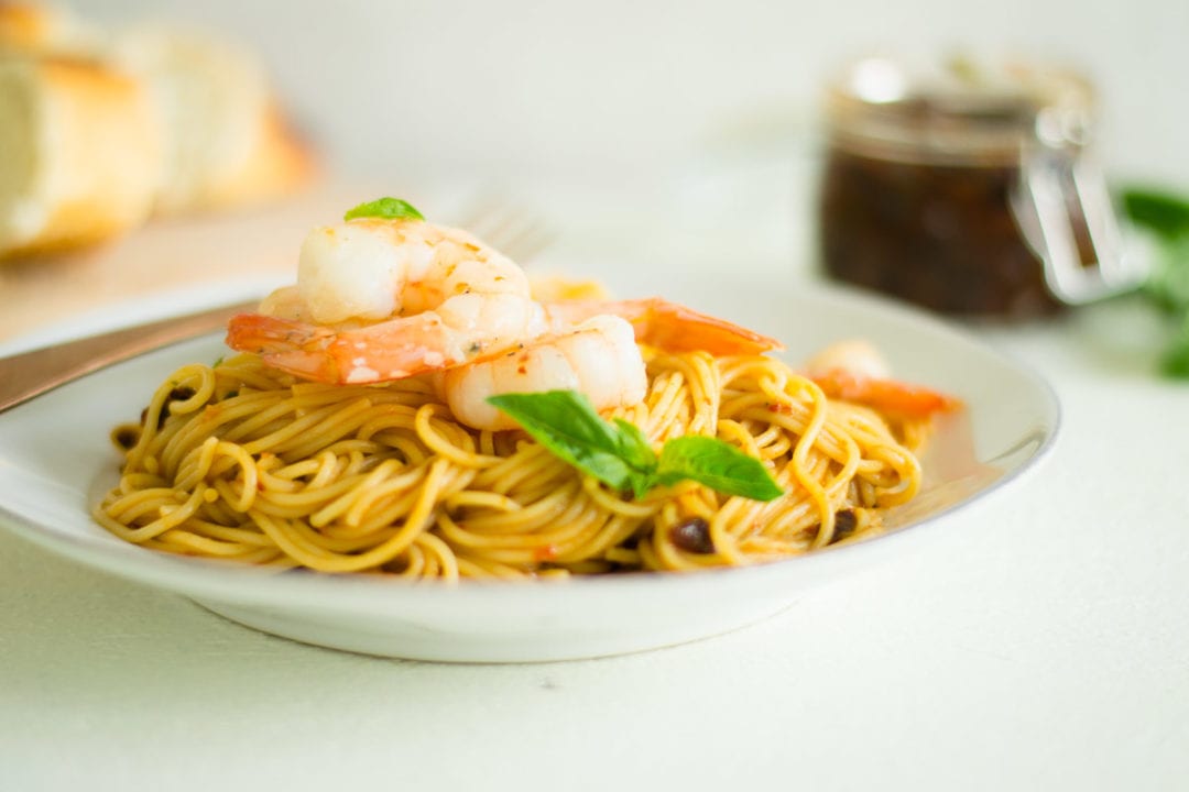 sun-dried tomato pesto shrimp pasta - sarcastic cooking