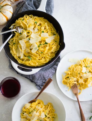 Autumnal Alfredo - made with butternut squash, pumpkin puree, cream, and parmesan cheese | Sarcastic Cooking