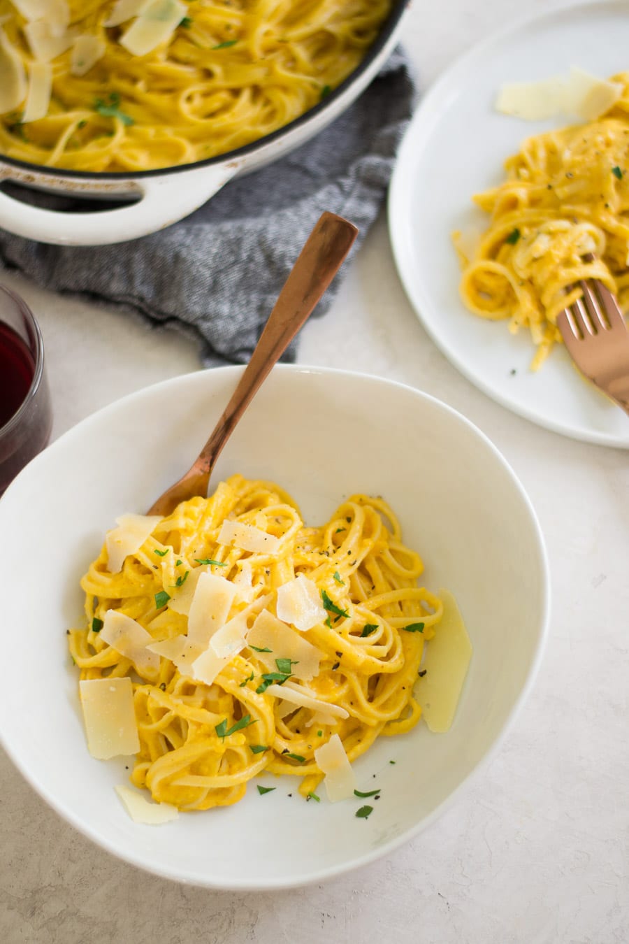 Autumnal Alfredo made with butternut squash, pumpkin puree, cream, and parmesan cheese | sarcastic cooking